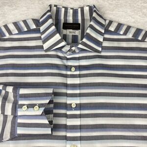 Thomas Dean Shirt Mens XL Gray/Blue Horizontal Stripes Long Sleeves